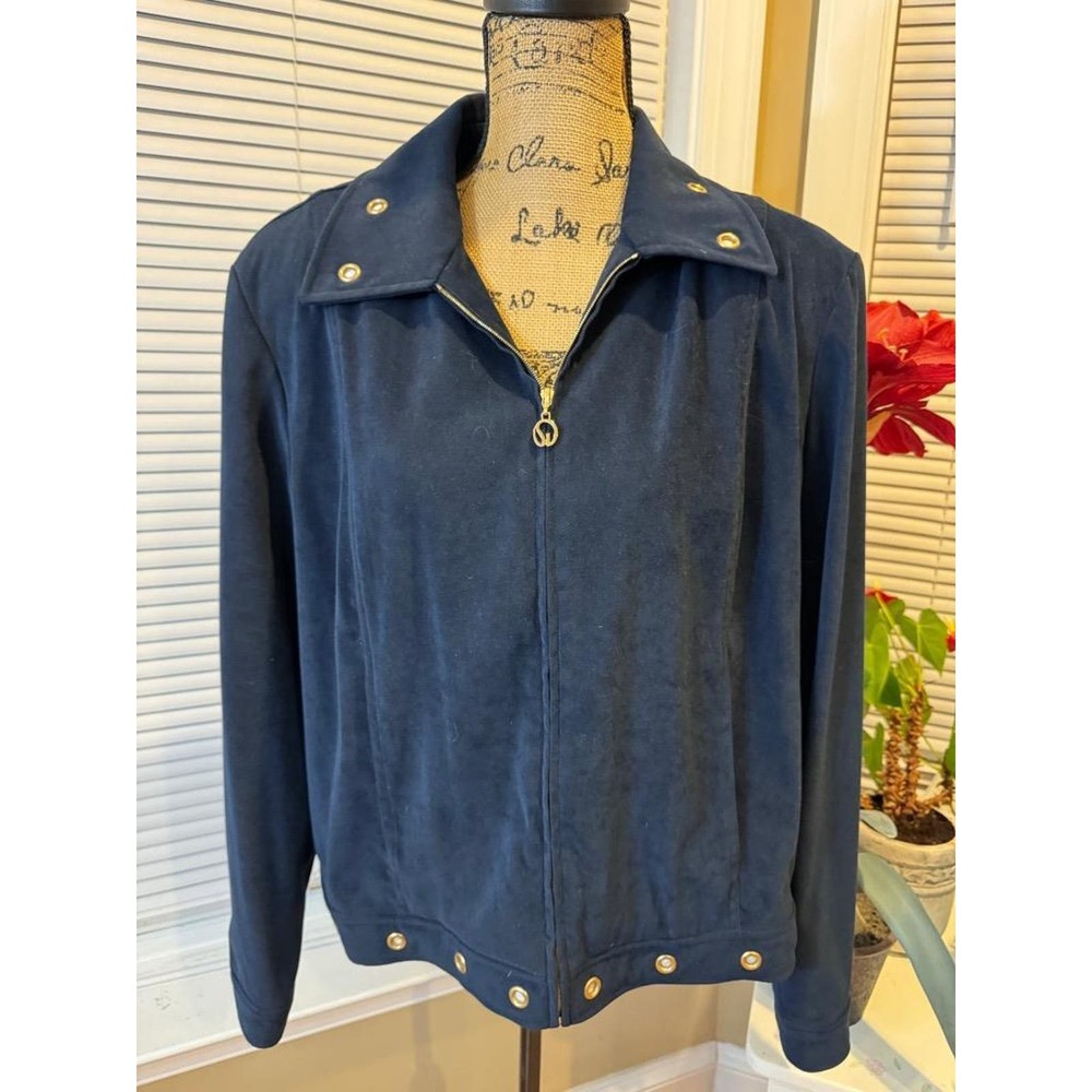 St. John sport navy faux suede zip front commet Zip front Jacket L (j200